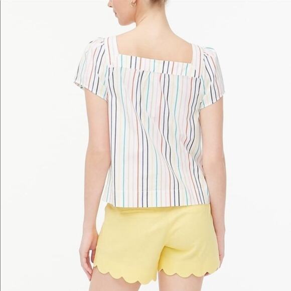 J. Crew Rainbow Striped Button Front Cotton Poplin Square Neck Top M - Picture 2 of 10